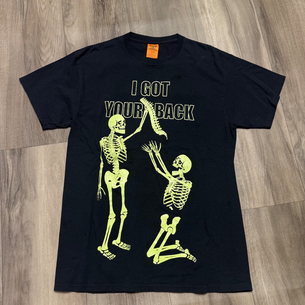 Happy Halloween Mens I Got Your Back Skeleton Glow In The Dark T-Shirt Black M